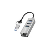 LogiLink UA0440 USB 3.2 Gen1 Hub 3xUSB-A 1xRJ45 2-in-1 Silver