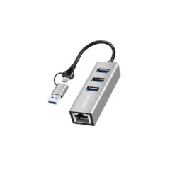 LogiLink UA0440 USB 3.2 Gen1 Hub 3xUSB-A 1xRJ45 2-in-1 Silver
