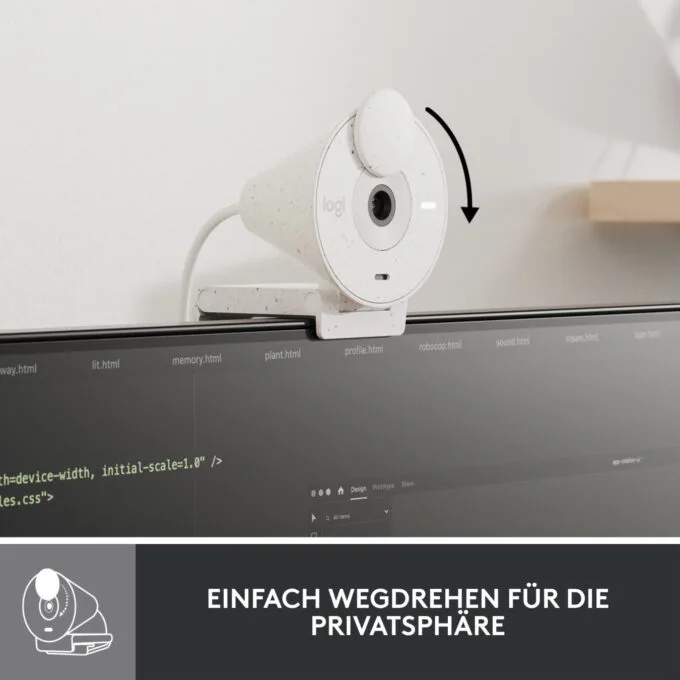 Logitech BRIO 300 - Full HD 1080p Webcam (White) - 30 fps, Built-in Microphone, Privacy Cover — image 3
