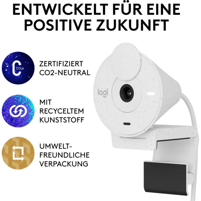 Logitech BRIO 300 - Full HD 1080p Webcam (White) - 30 fps, Built-in Microphone, Privacy Cover — image 6
