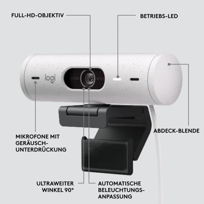 Logitech Brio 500 - Full HD 1080p Webcam, 60 fps, 90° FOV, Privacy Shutter - White — image 5