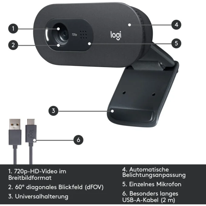 Logitech C505 HD Webcam - C505 - 720p 30fps, 60° FOV, Graphite, USB, Built-in Mic — image 5