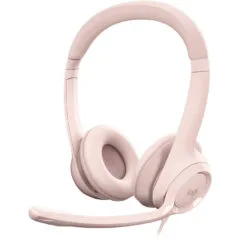 Logitech H390 USB-A Wired On-Ear Headset - Rose, Boom Microphone, In-line Mute & Rotary Volume, 1.9m Cable