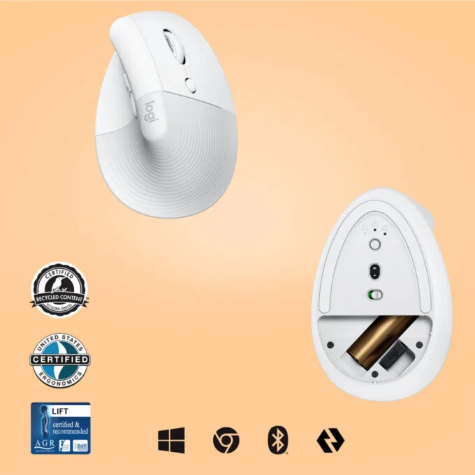 Logitech Lift - 910-006475 - Ergonomic Vertical Wireless Mouse, White, AA Battery — image 6