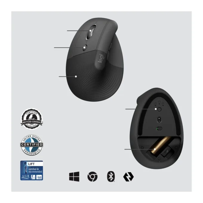 Logitech Lift for Business Wireless Ergonomic Left-Hand Vertical Mouse - 910-006495 - Graphite — image 5