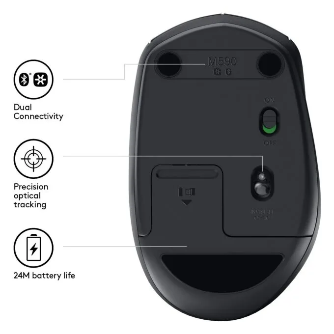 Logitech M590 Silent Wireless Mouse Graphite - M590 - Graphite, Silent, Optical, Bluetooth — image 6