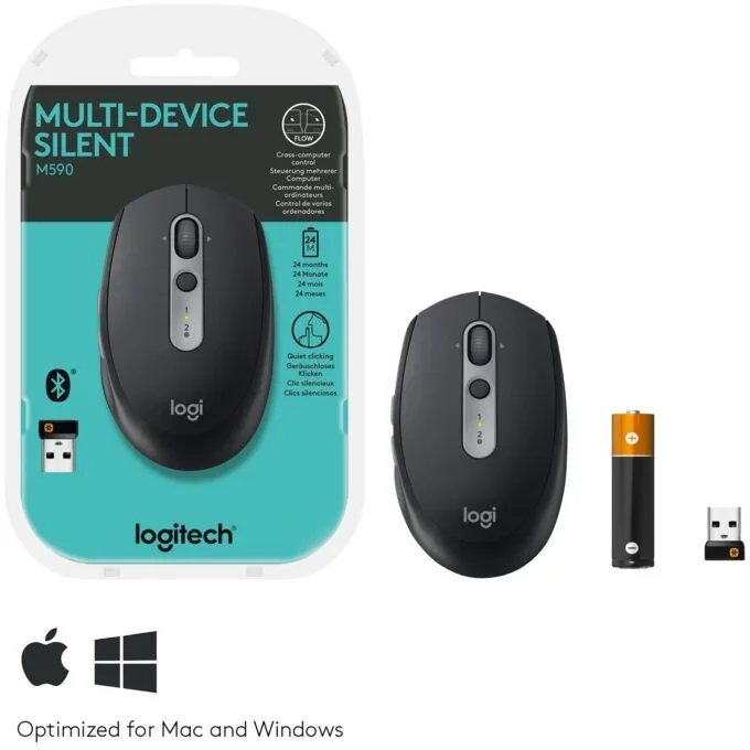 Logitech M590 Silent Wireless Mouse Graphite - M590 - Graphite, Silent, Optical, Bluetooth — image 8