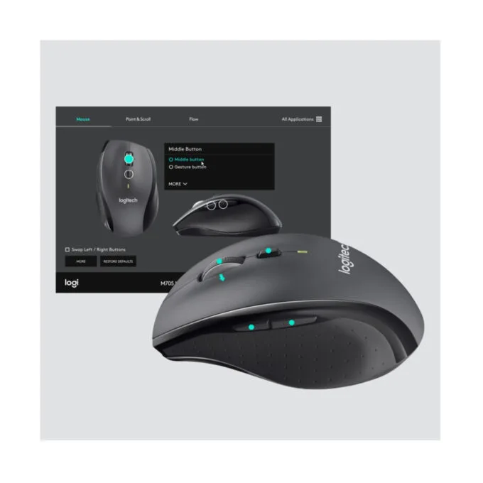Logitech M705 Cordless Laser Mouse - 910-001949 - Charcoal 7Btn 2.4GHz — image 5