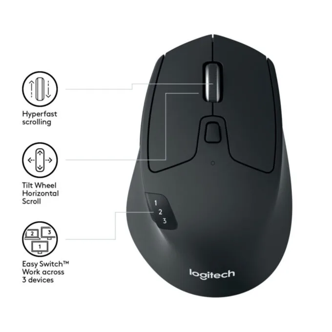 Logitech M720 Triathlon Wireless Mouse - Black, Right-Hand, 2.4GHz + Bluetooth — image 3