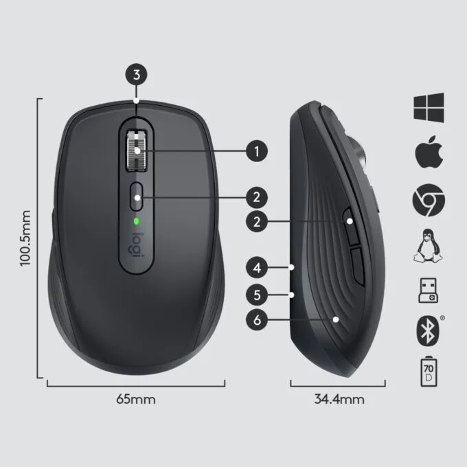 Logitech MX Anywhere 3 - MX Anywhere 3 - Graphite, Bluetooth + USB-C Cable, 4000 DPI — image 6