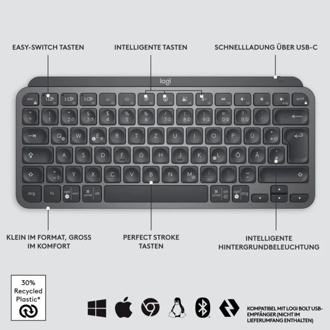 Logitech MX Keys Mini Graphite German QWERTZ LED Backlit Wireless - 920-010559 — image 9