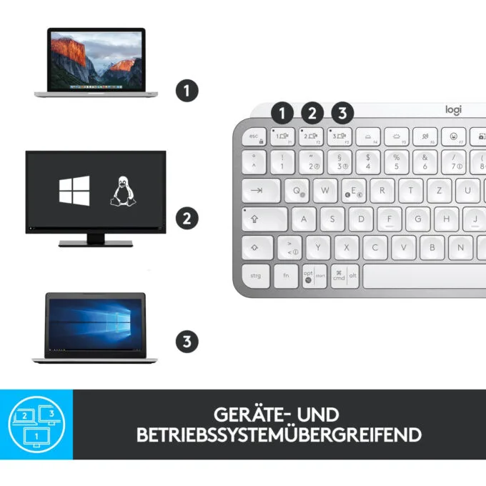 Logitech MX Keys Mini - Wireless Illuminated Compact Keyboard, Grey, 2.4GHz + Bluetooth, USB-C Rechargeable — image 4