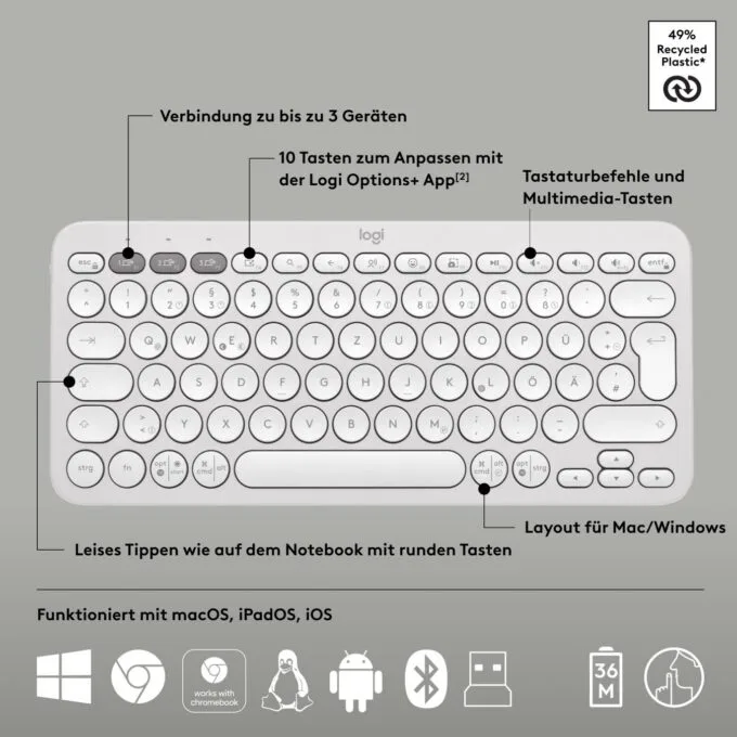 Logitech Pebble 2 Combo Set - 920-012204 - White Wireless German Layout — image 12