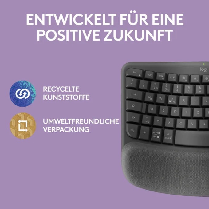 Logitech Wave Keys - 920-012283 - Wireless Ergonomic Keyboard, Graphite, Full-size QWERTZ, 2.4GHz + Bluetooth — image 6