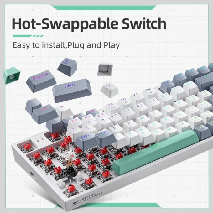 Machenike K500-B94 White Mechanical Gaming Keyboard 94 Red Switches — image 4