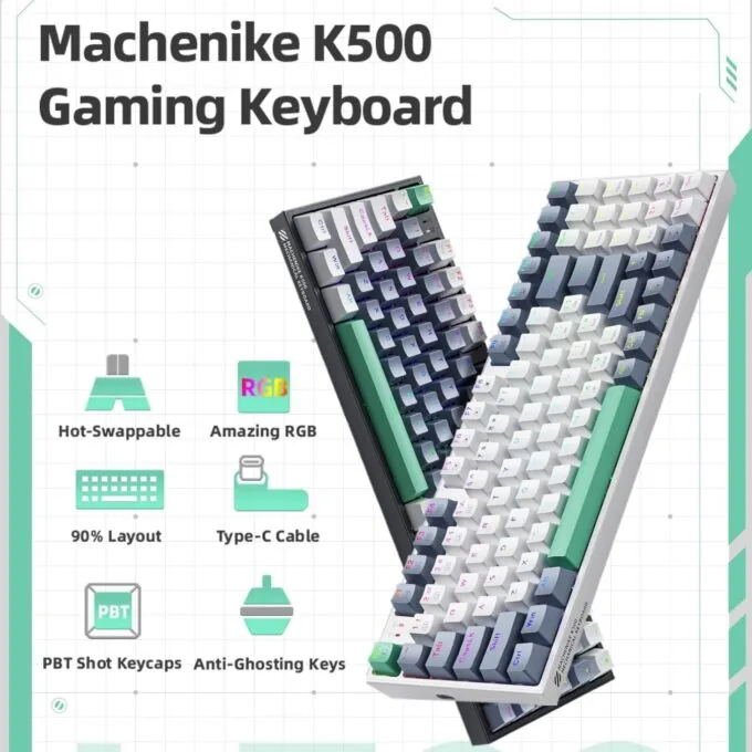 Machenike K500-B94 White Mechanical Gaming Keyboard 94 Red Switches — image 6
