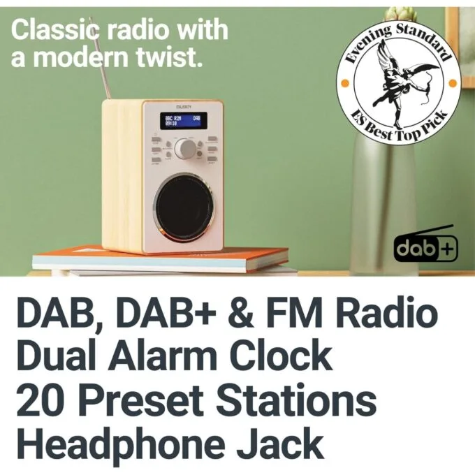 Majority Barton Radio - Digital FM, LED Display, Dual Alarms, Snooze Oak — image 2