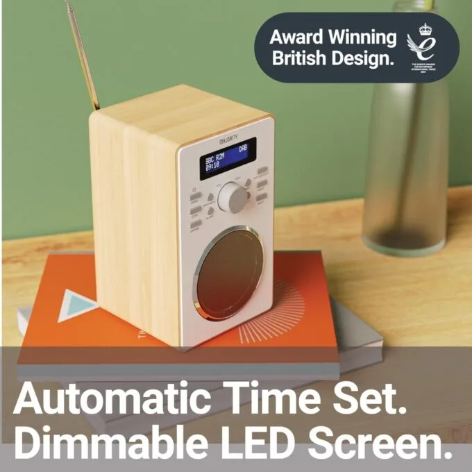 Majority Barton Radio - Digital FM, LED Display, Dual Alarms, Snooze Oak — image 3