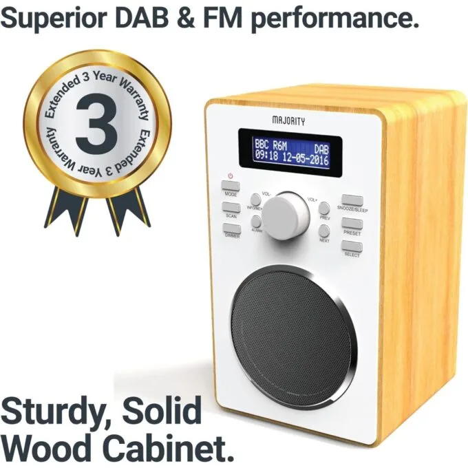 Majority Barton Radio - Digital FM, LED Display, Dual Alarms, Snooze Oak — image 5
