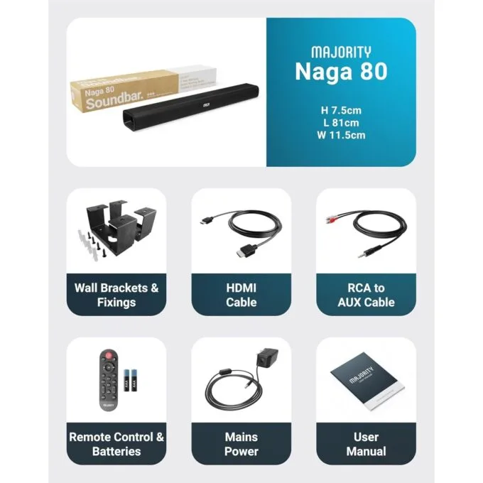 Majority Soundbar - NAGA 40 - 80W 2.1 3D Sound Built-in Sub — image 9
