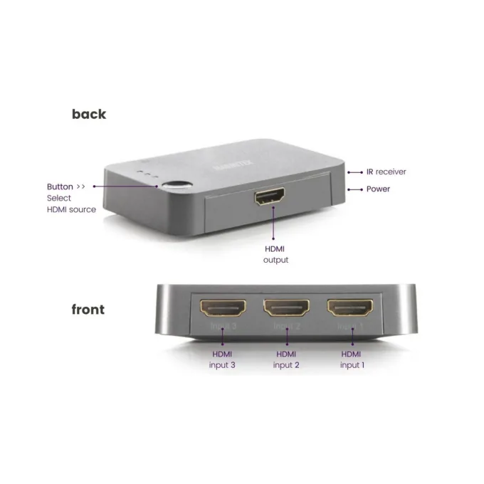 Marmitek HDMI Switch - Connect 310 UHD 2.0 - 3x1 4K 60Hz with IR Receiver — image 2