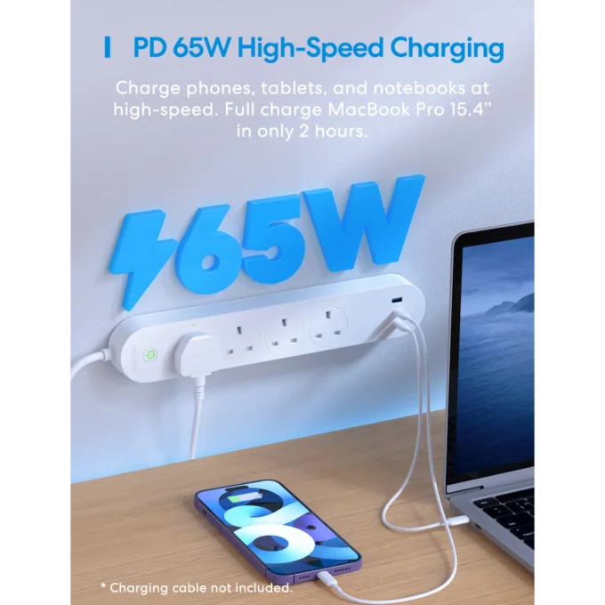 Meross Smart WiFi Powerstrip 4x AC sockets 1xUSB-A 2xUSB-C 65W 1.8m - MSP843PHK-UK - — image 2