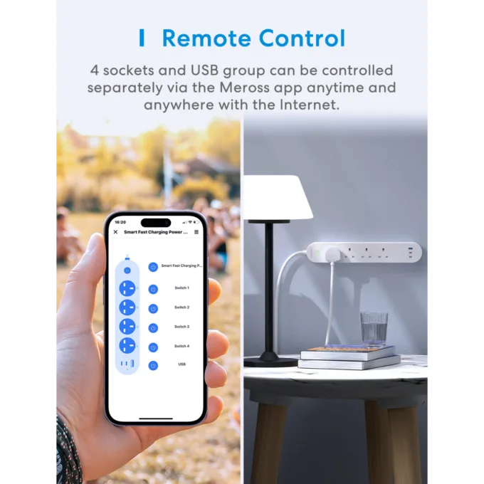 Meross Smart WiFi Powerstrip 4x AC sockets 1xUSB-A 2xUSB-C 65W 1.8m - MSP843PHK-UK - — image 5