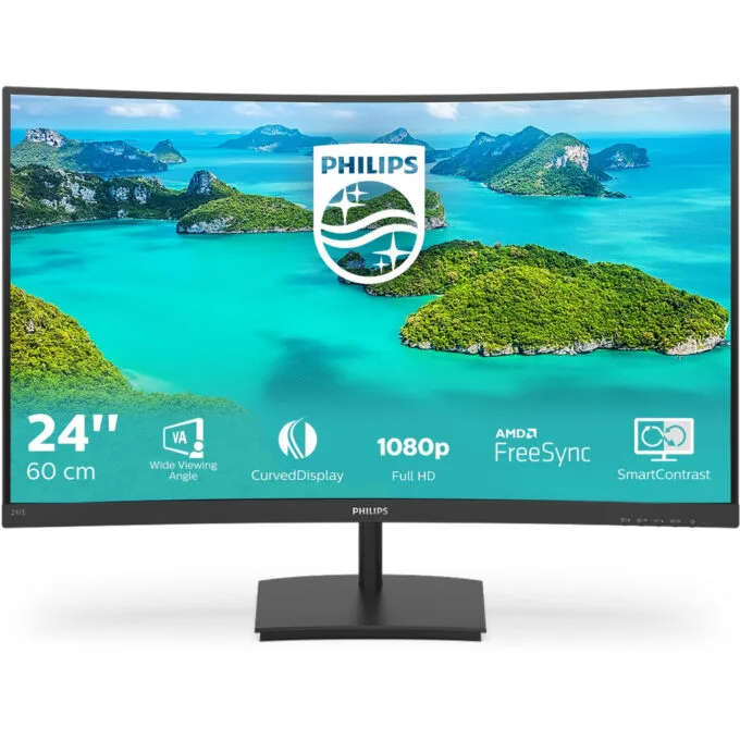 Philips 241E1SCA - 23.6in Curved VA Full HD Monitor (1920x1080) - 75Hz, 4ms, HDMI, Speakers, Black — image 1