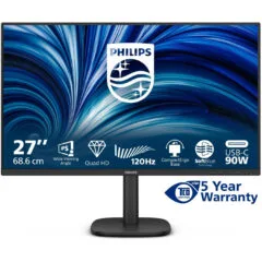 Philips 27B2U3601 - 27-inch QHD IPS Monitor, 120Hz, 4ms, USB-C 90W, HDMI+DP, Height-Adjustable - Black