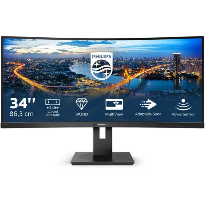 Philips 345B1C/00 - 34" Curved UWQHD (3440x1440) VA Monitor, 1500R, 100Hz, 4ms, USB Hub & Speakers, Black — image 1