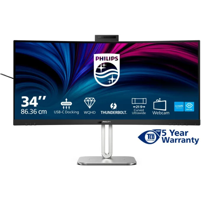 Philips 34B2U6603CH - 34in (86.4cm) Curved UWQHD 3440x1440 VA 120Hz USB-C HDMI DP - Grey — image 1