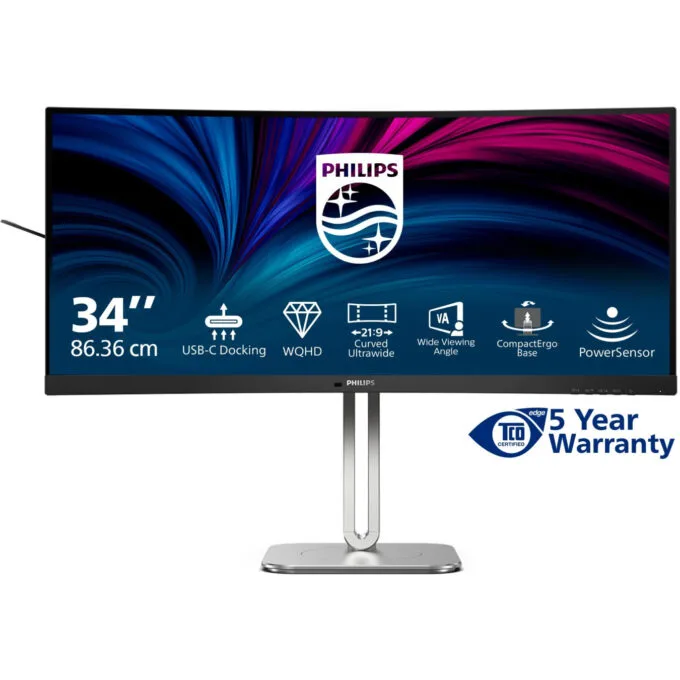 Philips 86.4cm (34.0') 34B2U5600C - 34-inch curved VA monitor, 3440x1440 UWQHD, 120Hz, Grey — image 1