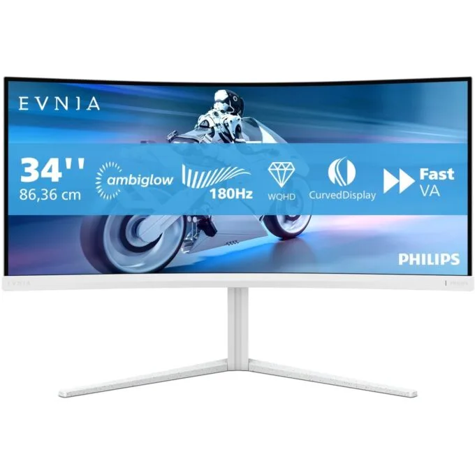 Philips 86.4cm (34.0') - 34M2C5501A - White, 34-inch UWQHD curved monitor, 2xHDMI+DP+USB, 180 Hz, 1 ms — image 1