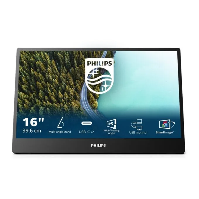 Philips Portable IPS Monitor - 16B1P3302D - Black, 16:9, 1080p, 75Hz, 2x USB-C — image 1