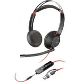 Poly Blackwire 5220 Stereo Headset - USB-C & 3.5mm, In-line Controls, Black/Red