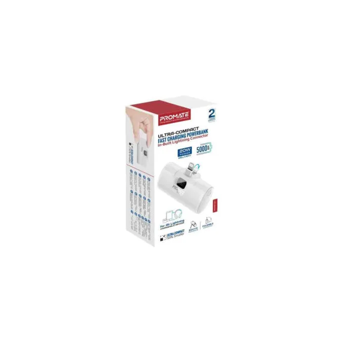 POWERUP-I.WHITE 5000mAh COMPACT FAST POWERBANK W BUILT-IN LIGHTNING CONNECTOR PROMATE — image 2