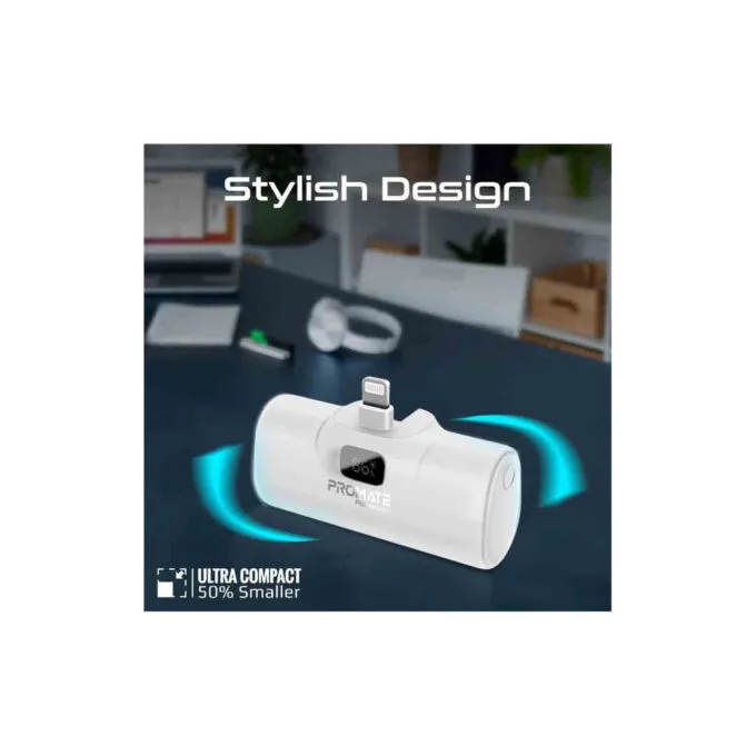 POWERUP-I.WHITE 5000mAh COMPACT FAST POWERBANK W BUILT-IN LIGHTNING CONNECTOR PROMATE — image 3