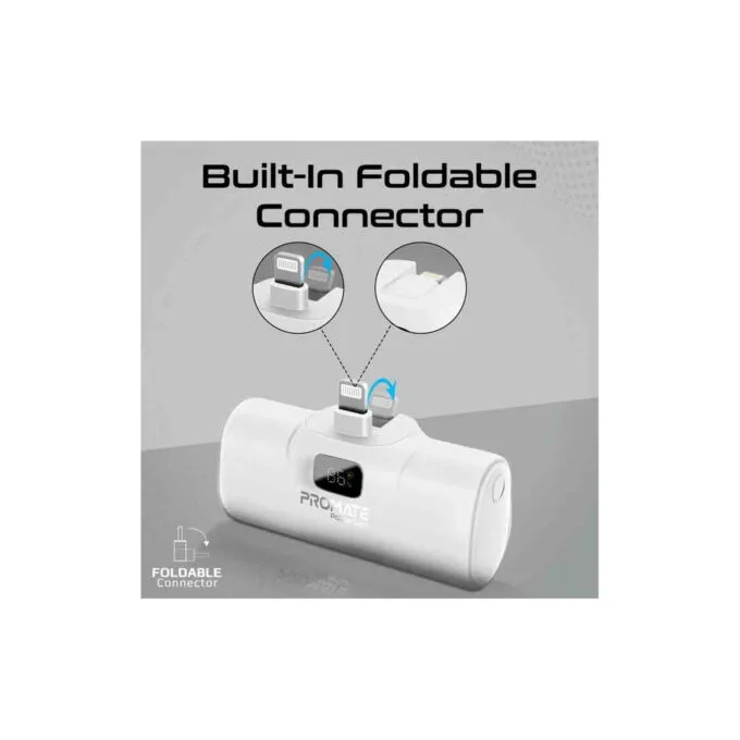 POWERUP-I.WHITE 5000mAh COMPACT FAST POWERBANK W BUILT-IN LIGHTNING CONNECTOR PROMATE — image 4