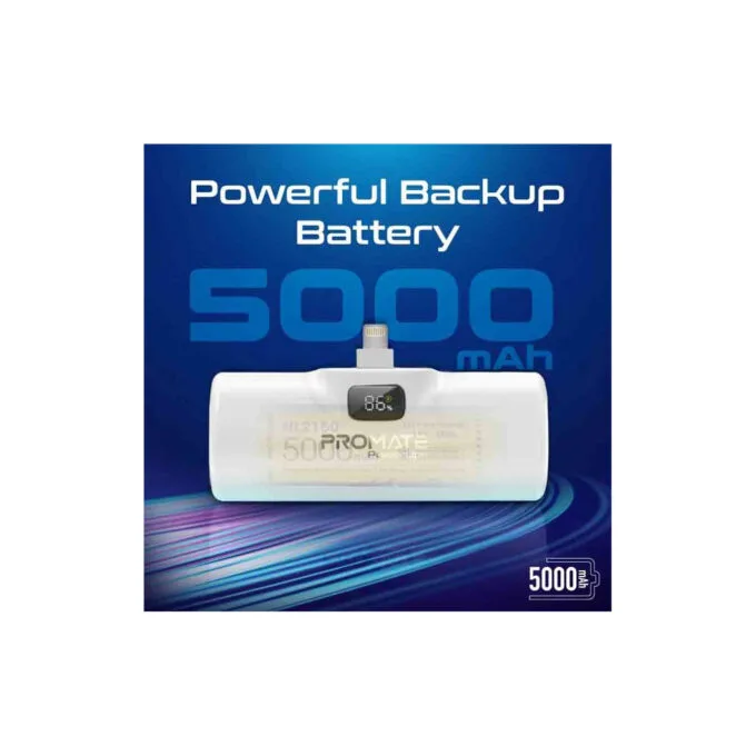 POWERUP-I.WHITE 5000mAh COMPACT FAST POWERBANK W BUILT-IN LIGHTNING CONNECTOR PROMATE — image 5
