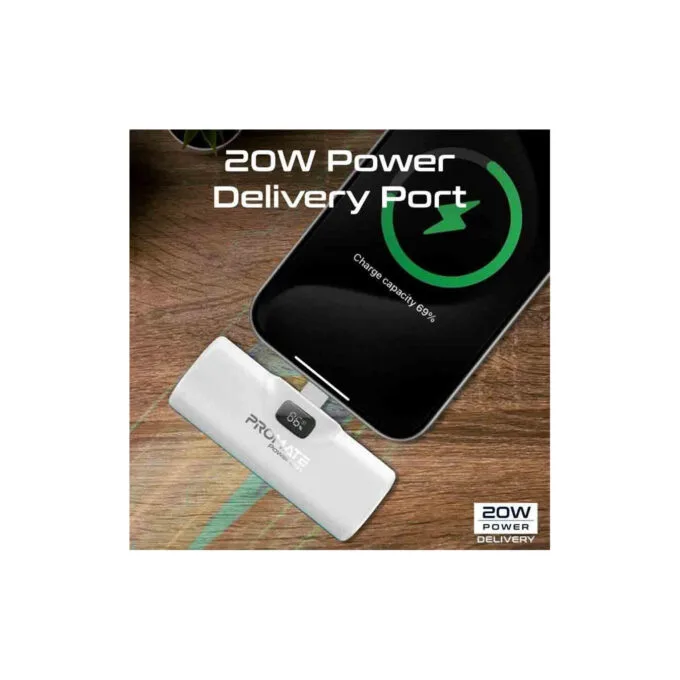 POWERUP-I.WHITE 5000mAh COMPACT FAST POWERBANK W BUILT-IN LIGHTNING CONNECTOR PROMATE — image 6