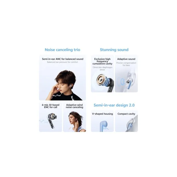 QCY AilyBuds E20 Clear Blue - E20 - Hybrid ANC TWS Earbuds, 6 mics, 13mm driver, IPX4, BT5.4, 35h — image 6