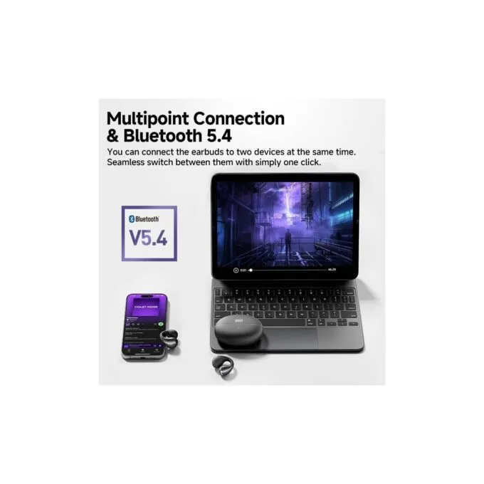 QCY Crossky C30 White Open-Ear TPU Earclip, Bass Enhance Algo. BT 5.4 Dual Connection Earbuds 25h - C30 - White, Open-Ear — image 3