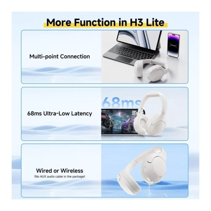 QCY H3 Lite Headset White - H3 Lite - ANC, 40mm Drivers, 68ms Latency, 60h Battery — image 4