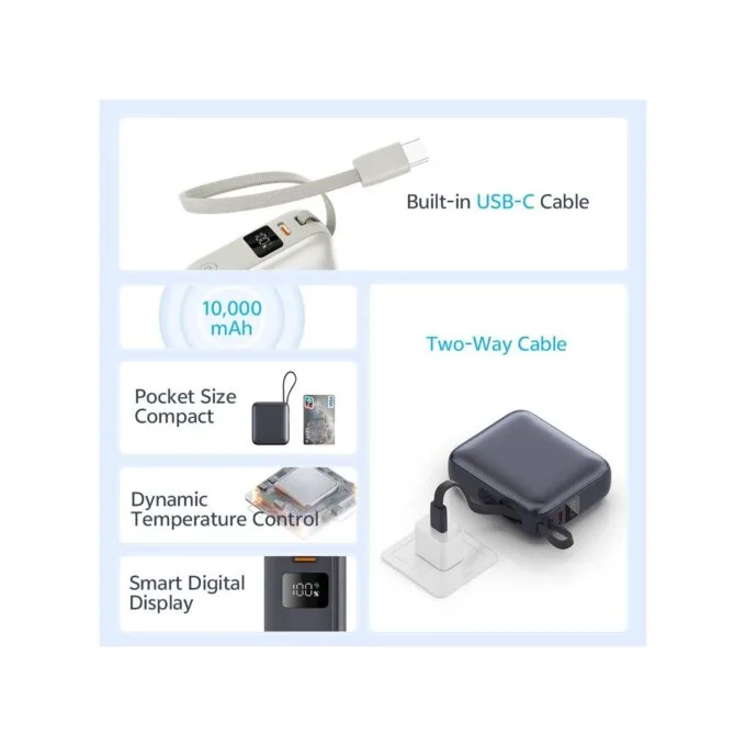 QCY PB10C Grey 10000mAh 35W PD fast charge power bank - PB10C - Grey, 10000mAh, 35W PD, Digital Display, Fireproof ABS+PC — image 4