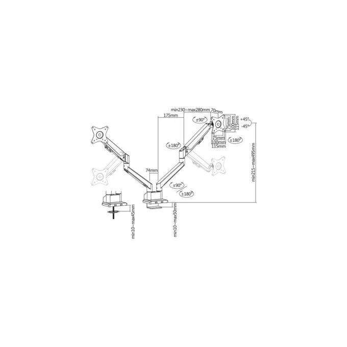 ROLINE LCD-Doppelarm. Tischmontage. Gasfeder. 5 Gelenke. 17-32 Zoll. bis 2x 9 kg. silberfarben — image 2