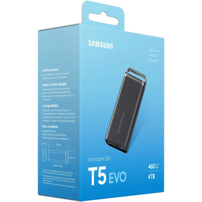 Samsung Portable SSD T5 EVO - MU-PH4T0S - 4TB, USB 3.2 Gen1 (5Gbps), 460MB/s, Black — image 3