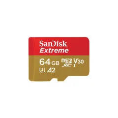 SanDisk Extreme microSDXC - 64GB - 170 MB/s Read, 80 MB/s Write - V30 U3 A2 - Gold/Red w/ SD Adapter