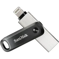 SanDisk iXpand Go Lightning USB Flash Drive - SDIX60N-128G-GN6NE - 128GB, USB 3.2 Gen1, Grey/Silver, Swivel