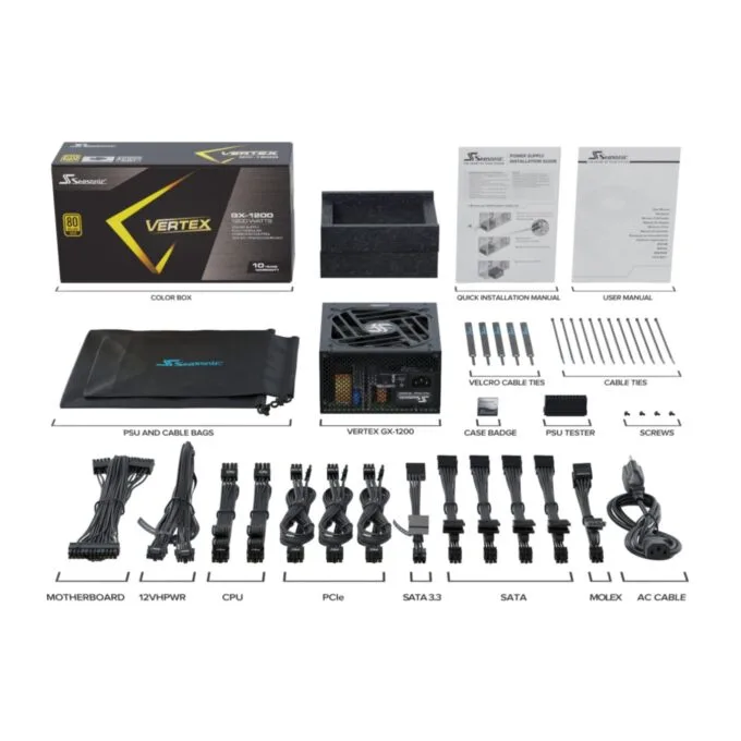 Seasonic Vertex GX-1200 1200W 80+ Gold Fully Modular ATX 3.0 Power Supply - Black — image 7
