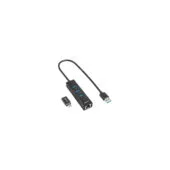 Sharkoon 3-Port USB 3.2 Gen 1 Alu Hub + Ethernet - 4044951037575 - Black, USB-C host, 3× USB-A